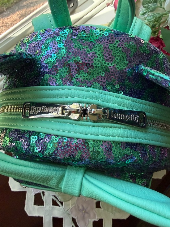 NWT  Loungefly Disney Parks Minnie Mouse Teal and Purple Sequin Mini Backpack main image 8